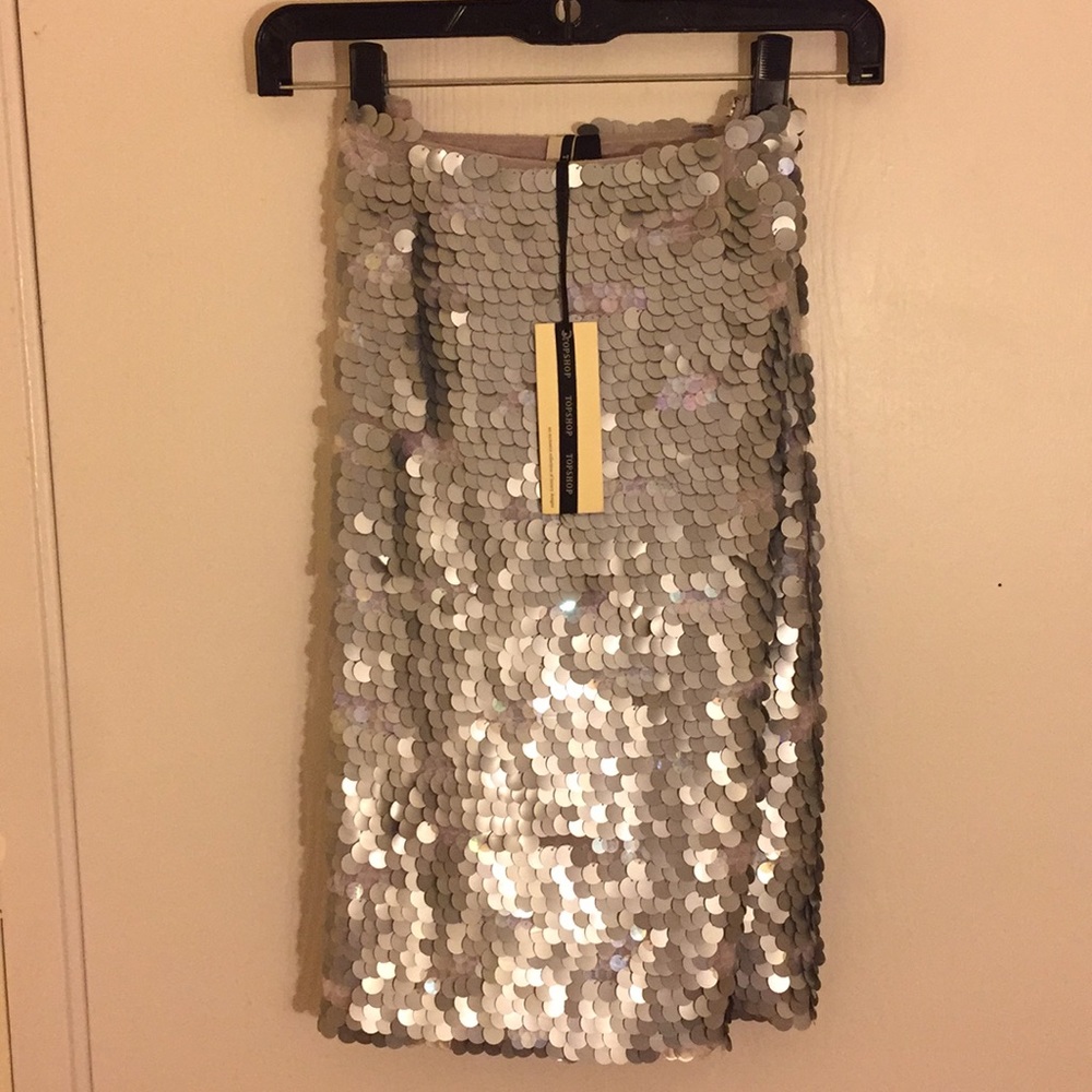 Topshop exclusive collection. Silver sequin skirt.